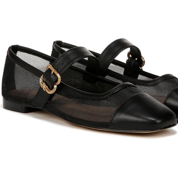 Sam Edelman Miranda Black Mesh & Leather Ballet Flats Shoes Ballerina Mary Janes - Picture 6 of 15